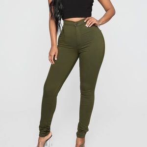 High Waist Skinnies - Olive